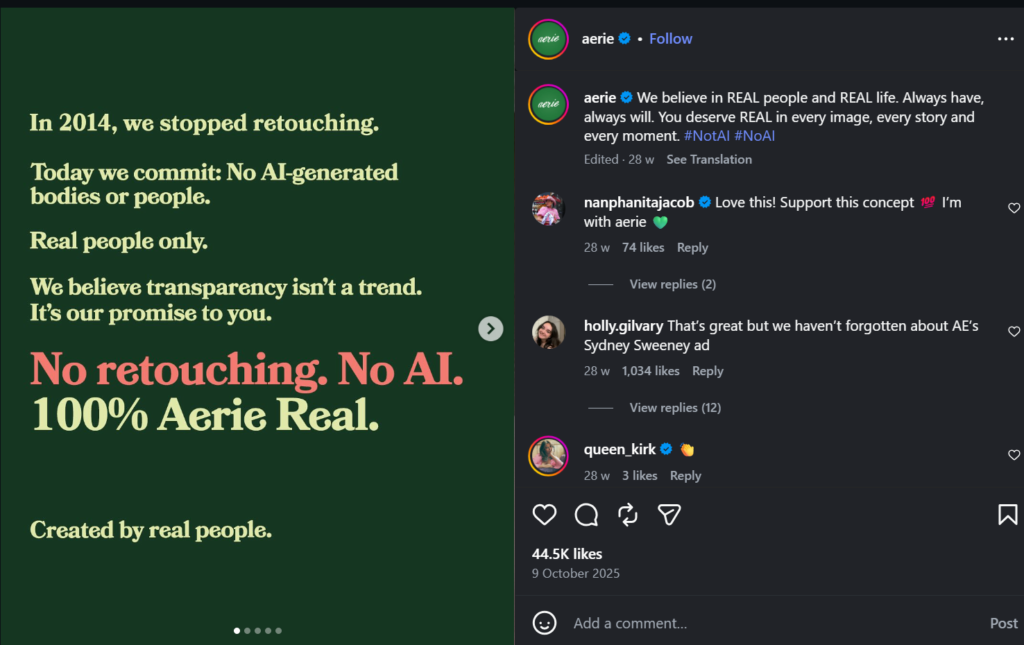 Aerie commit No AI generated bodies or people