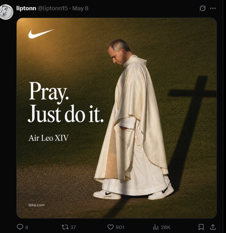 Twitter image of pope wearing Nike