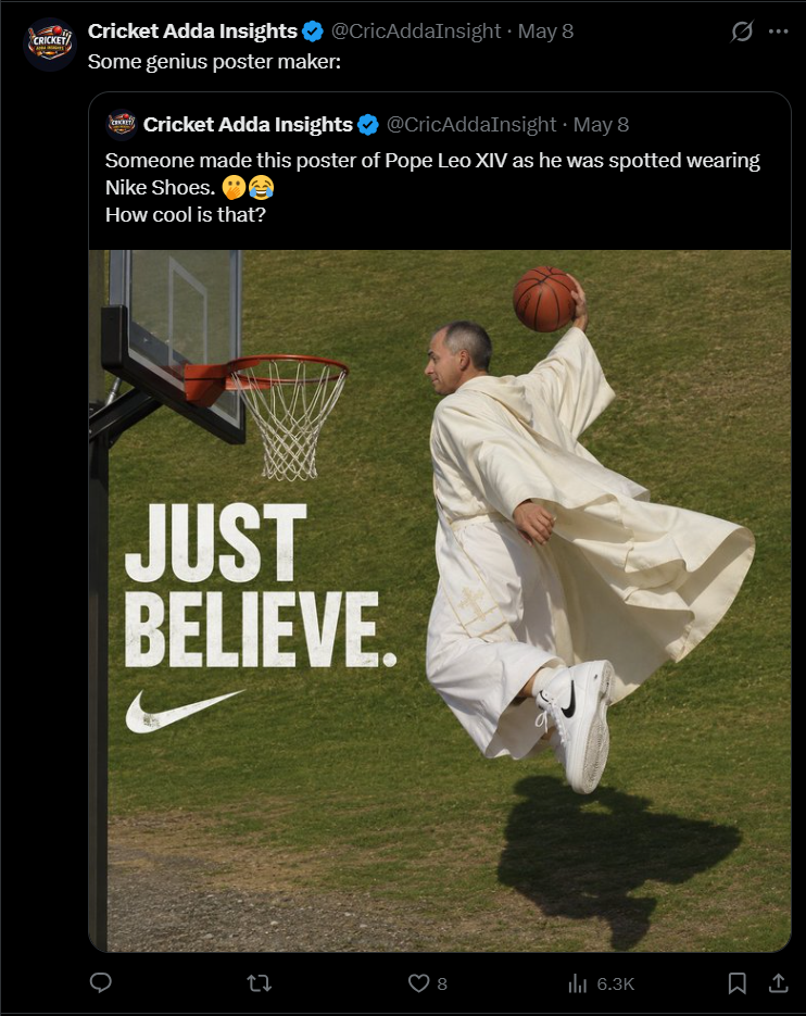 Twitter image of pope wearing Nike