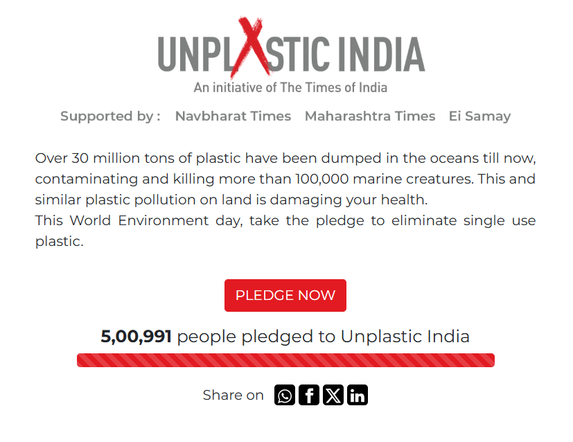 mora than 5 lack people pledged to Unplastic India
