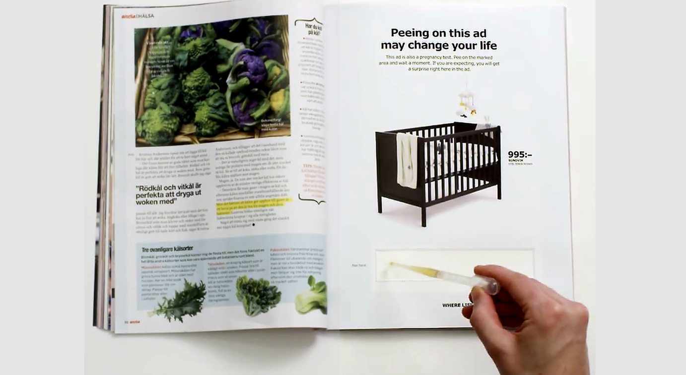 IKEA's Magazine Ad Was Also a Pregnancy Test. Pee Positive, Get 50% Off a Crib. ikea pee ad