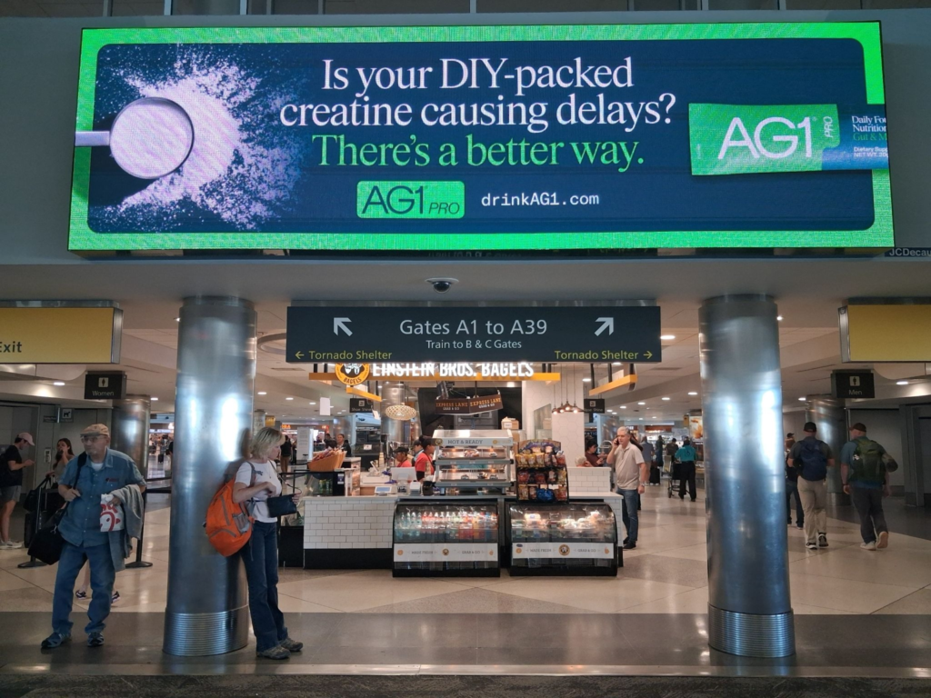 AG1 Put Its Ad Inside the Airport Security Tray. Where Loose Creatine Becomes a Problem AG1 Placed Its Ad Inside the Airport Security Tray. Where Loose Creatine Becomes a Problem.