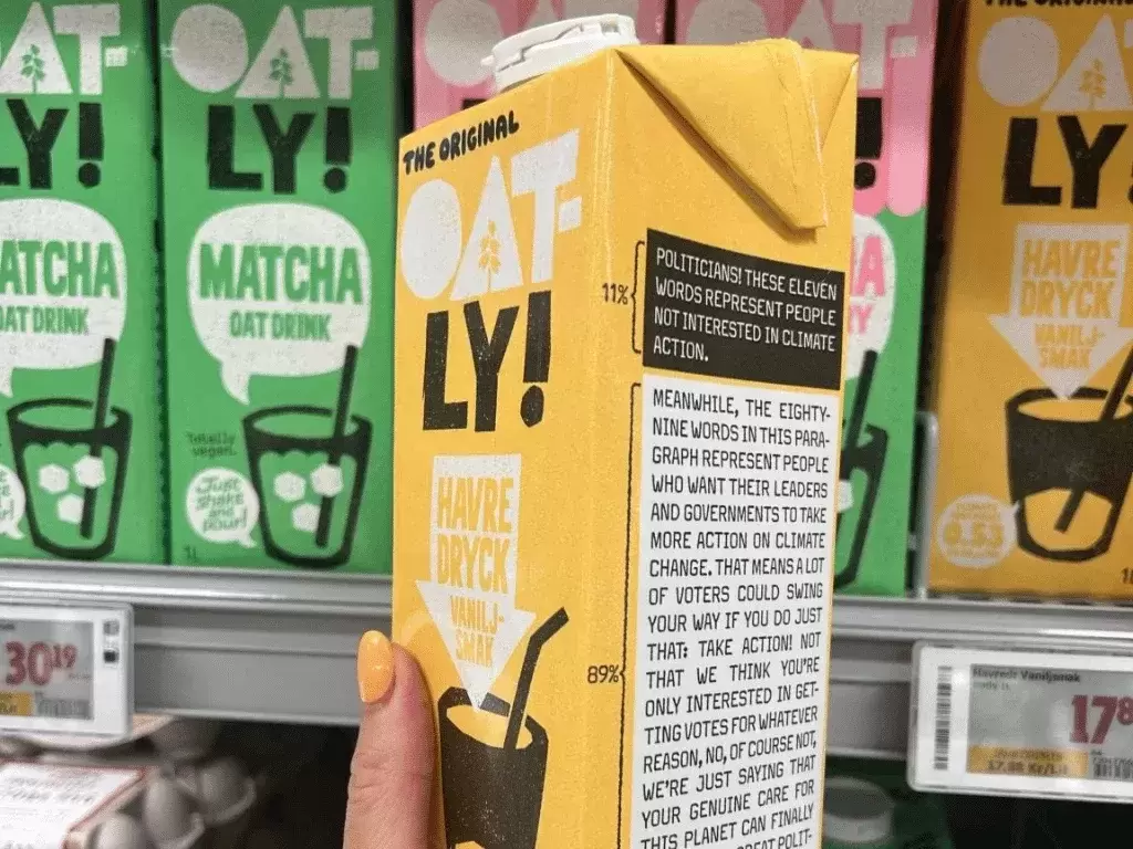 Oatly Used 11 Words and 89 Words on a Milk Carton to Show Politicians Who Is Actually Against Climate Action