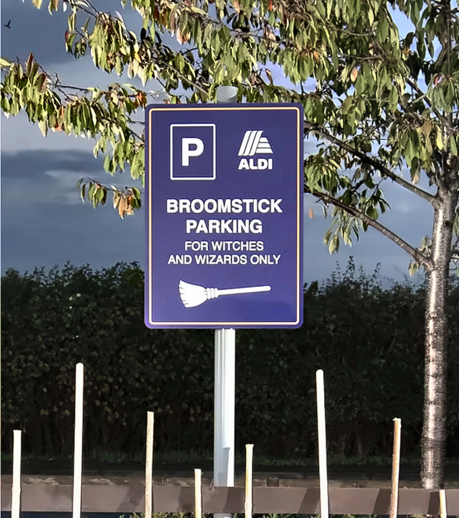 Aldi opens broomstick parking bay in York, Britain’s most haunted city aldi broomstick sign enhanced