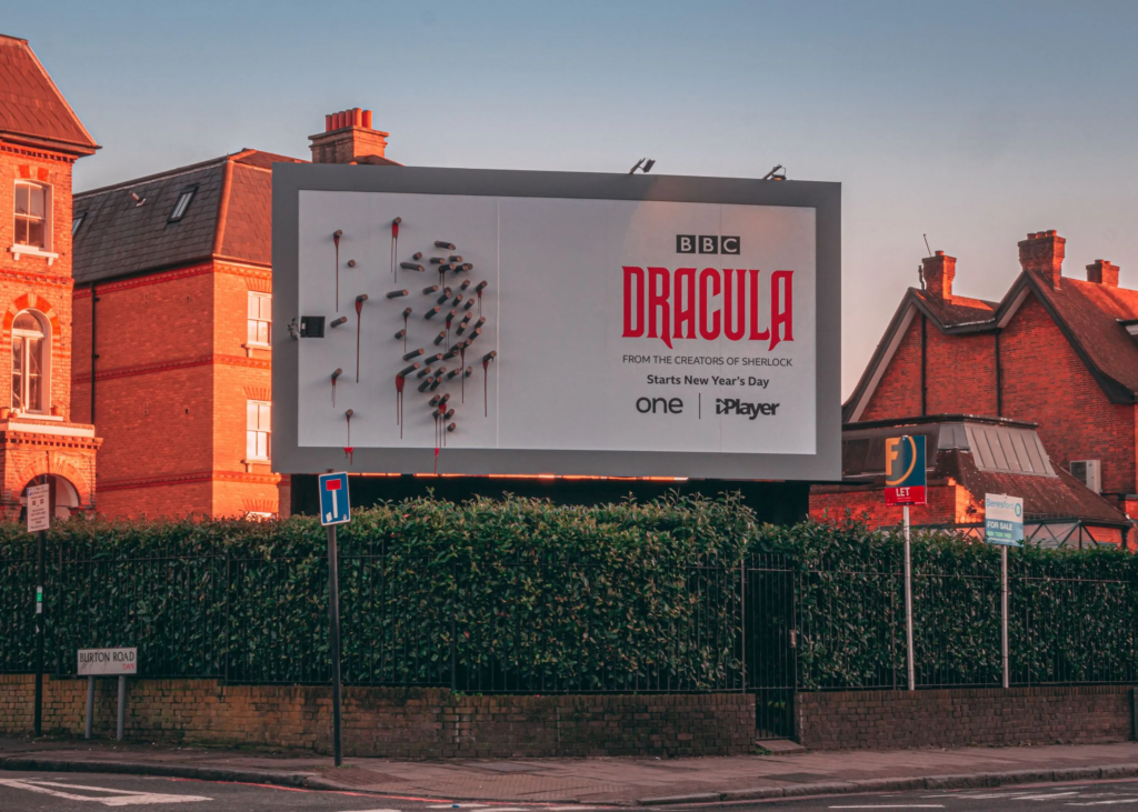 BBC’s “Bloody Legend” Dracula billboard only showed the vampire after dark image