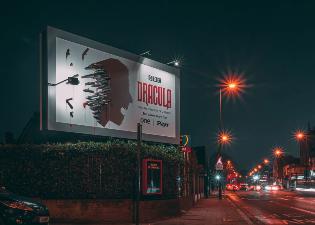 BBC’s “Bloody Legend” Dracula billboard only showed the vampire after dark image